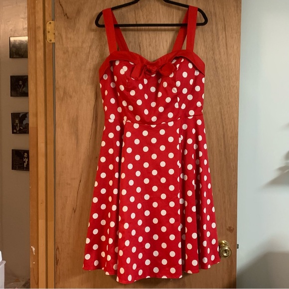 GOLIGHTLY PIN UP GIRL Red & White Polkadots Full Skirt Fit & Flare Midi DRESS! - Picture 3 of 15